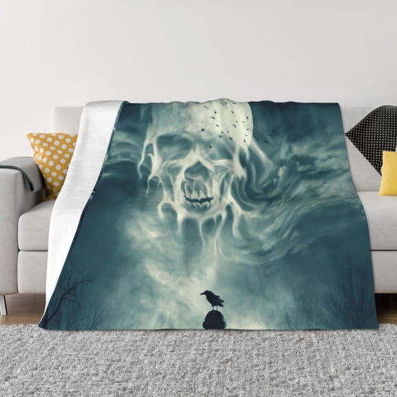 Rateoe Scary Moon And Clouds Pattern Flannel Throw Blanket, Ultra-soft Blanket for Bed, Couch, Car, Hypoallergenic Anti-pilling blanket-80"x60"(Horizontal)