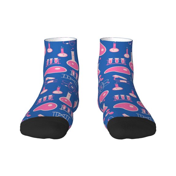 Rateoe Science Experiment Pattern Quarter Crew Socks,Toe Seamed Ankle Socks,Cotton Cushioned Breathable Athletic Crew Sports Socks