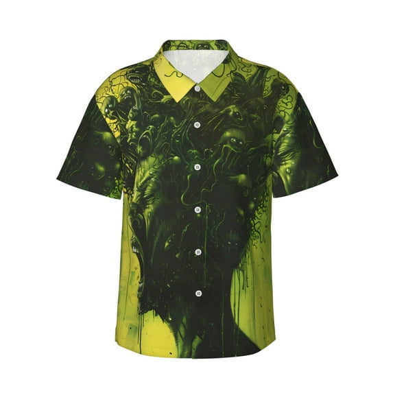 Rateoe Screaming Horror Art Pattern Men’s Hawaiian Shirt – Short Sleeve Button-Down Tropical Beach Shirt, Lightweight & Breathable Casual Aloha Shirt with Pocket,Large