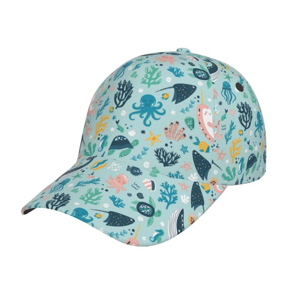 Rateoe Sea Animal Pattern Men’s Baseball Cap – Adjustable Curved Brim Hat, Soft Cotton Sports Cap for Outdoor, Casual, and Everyday Wear, Comfortable & Breathable