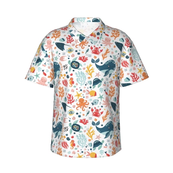 Rateoe Sea Animal Pattern Men’s Hawaiian Shirt – Short Sleeve Button-Down Tropical Beach Shirt, Lightweight & Breathable Casual Aloha Shirt with Pocket,X-Large