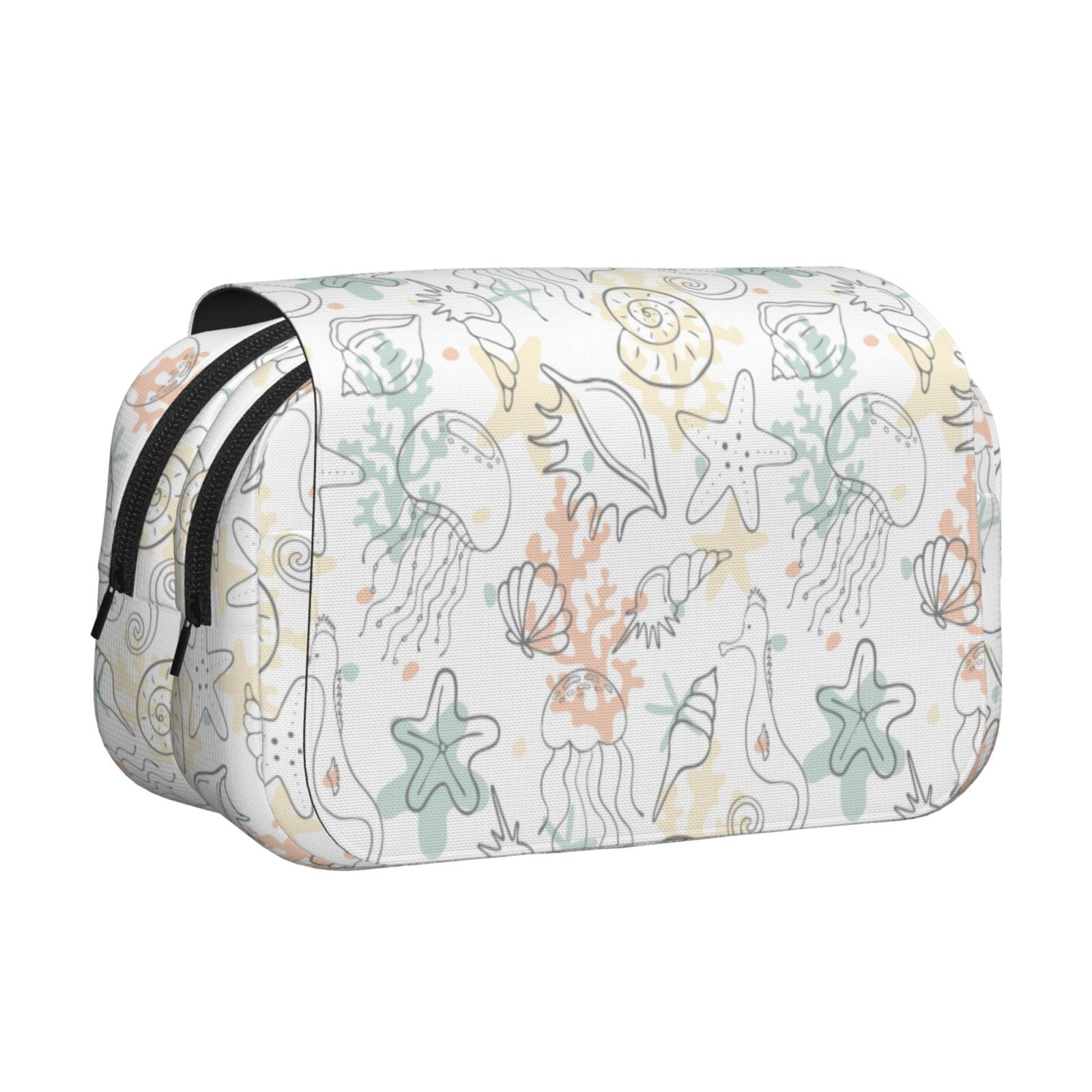 Rateoe Sea Animals Pattern Double Clamshell Pen Case, Storage Organizer with Two Zipper Compartments– Holds Up to 50 Pencils & Pens