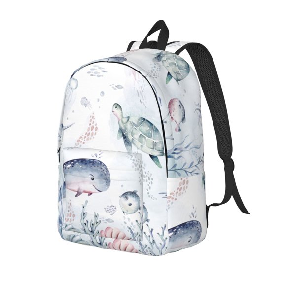Rateoe Sea Animals Pattern Durable Canvas Backpack for Men & Women – Stylish & Lightweight – Adjustable Straps, Multiple Pockets – Fits 15-17 Inch LaptopsSmall