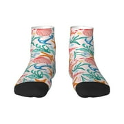 Rateoe Sea Creatures Pattern Quarter Crew Socks,Toe Seamed Ankle Socks,Cotton Cushioned Breathable Athletic Crew Sports Socks