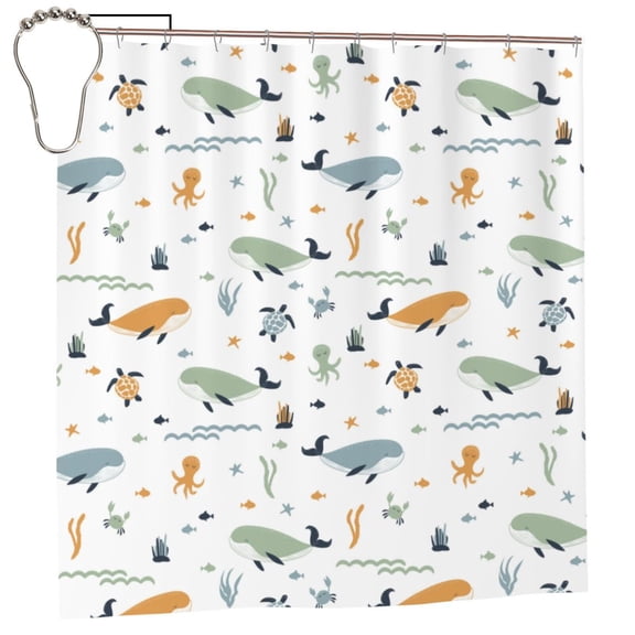 Rateoe Sea Creatures Shower Curtain - Fancy Bathroom Shower Curtain Sets - Waterproof Shower Curtain with Hooks with 12 Plastic Hooks 72x72 Inches