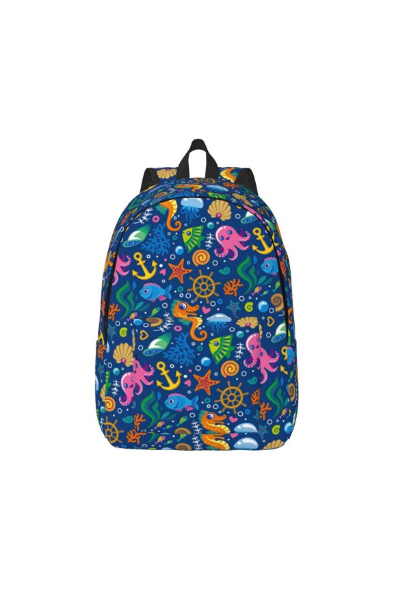 Sea Fish Pattern Canvas College Laptop Backpack,Travel Daypack,Durable Rucksack Travel Notebook Bag School Backpack Book Bag for Men Women-Medium