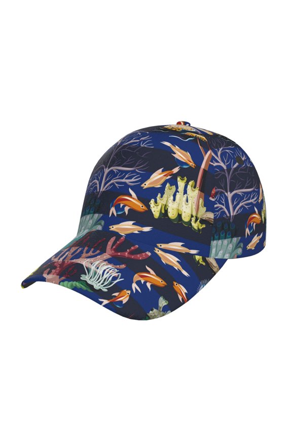 Sea Inhabitans and Herb Pattern Baseball Cap Outdoor Cap Mountain Dad Hat - Unstructured Soft Cotton Cap-Adjustable UV Protection Cap