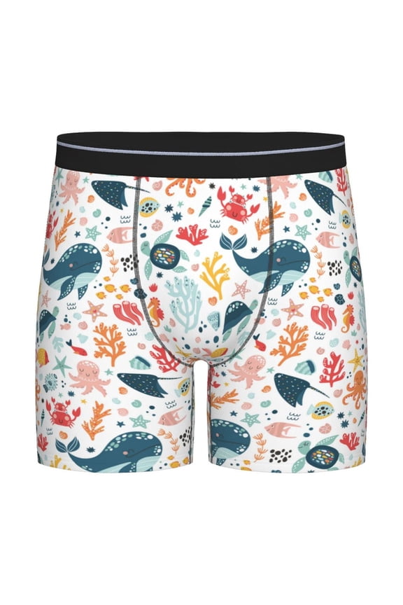Sea Life 1 Print Men’s Underwear Boxer Briefs Soft Comfortable Underwear Boxer Briefs, Long Leg Briefs,Anti-chafing Boxer Briefs