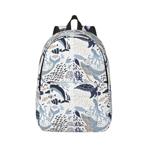 Rateoe Sea Life Elements Pattern Canvas College Laptop Backpack,Travel Daypack,Durable Rucksack Travel Notebook Bag School Backpack Book Bag for Men Women-Small