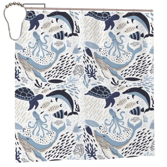 Rateoe Sea Life Elements Shower Curtain - Fancy Bathroom Shower Curtain Sets - Waterproof Shower Curtain with Hooks with 12 Plastic Hooks 72x72 Inches