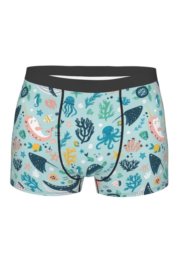 Sea Life Mens Boxer Briefs Poly Spandex Performance Boxer Briefs Underwear Hem Boxer Briefs - Large