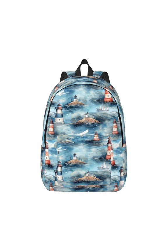 Sea Marine And Lighthouse Pattern Canvas College Laptop Backpack,Travel Daypack,Durable Rucksack Travel Notebook Bag School Backpack Book Bag for Men Women-Small