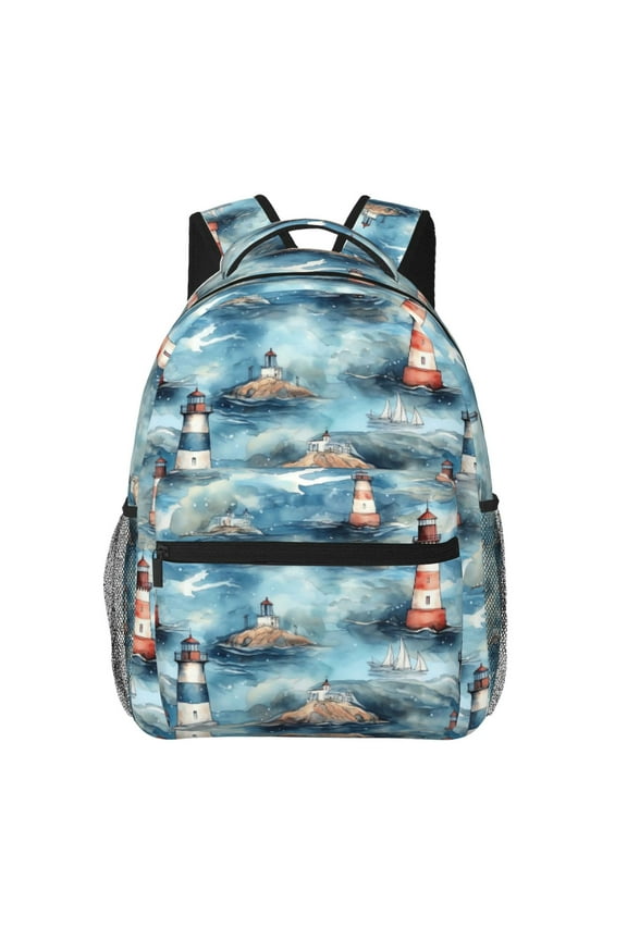 Sea Marine And Lighthouse Pattern Casual Backpack for School, Work, Travel Adjustable Straps, Multiple Compartments Ergonomic Design, Fits Laptops and Tablets