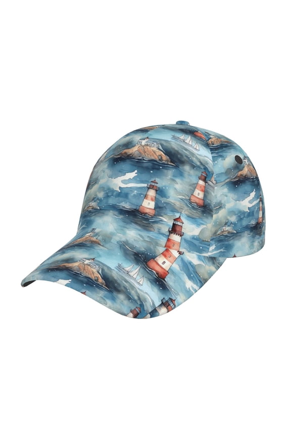 Sea Marine And Lighthouse Pattern Mens Baseball Cap  Adjustable Curved Brim Hat, Soft Cotton Sports Cap for Outdoor, Casual, and Everyday Wear, Comfortable & Breathable