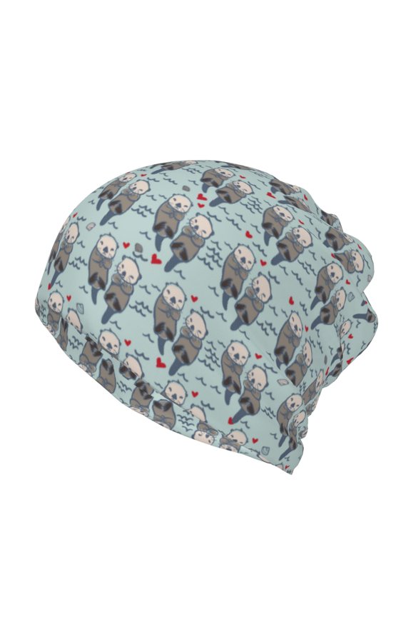 Sea Otter Cotton Slouchy Beanie Hat for Men/Women,Lightweight Oversize Large Thin Skull Cap Night Sleeping Cap