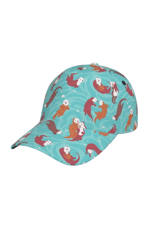 Sea Otters Family In Blue Water Pattern Mens Baseball Cap Adjustable Curved Brim Hat, Soft Cotton Sports Cap for Outdoor, Casual, and Everyday Wear, Comfortable & Breathable