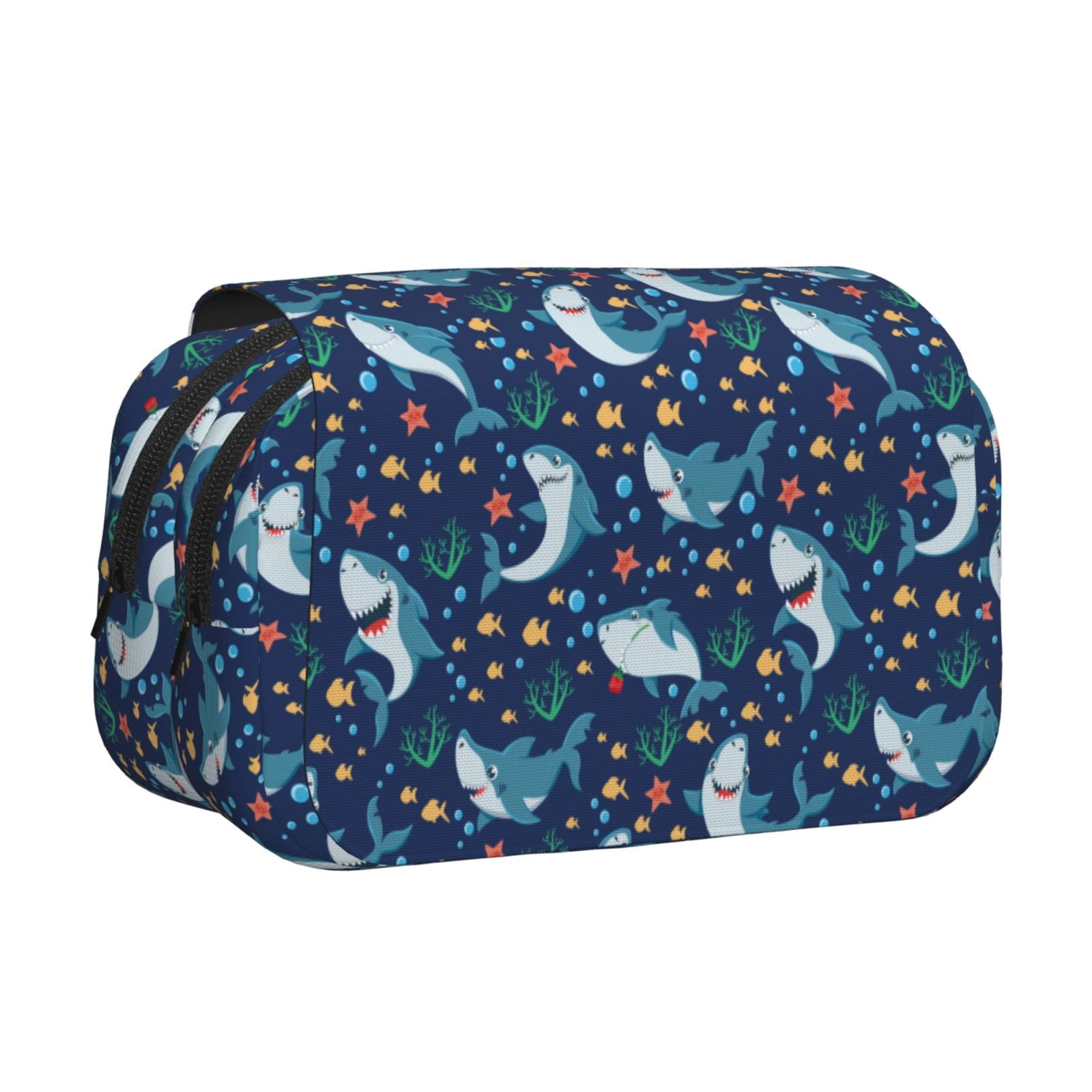 Rateoe Sea Sharks Pattern Double Clamshell Pen Case, Storage Organizer with Two Zipper Compartments– Holds Up to 50 Pencils & Pens