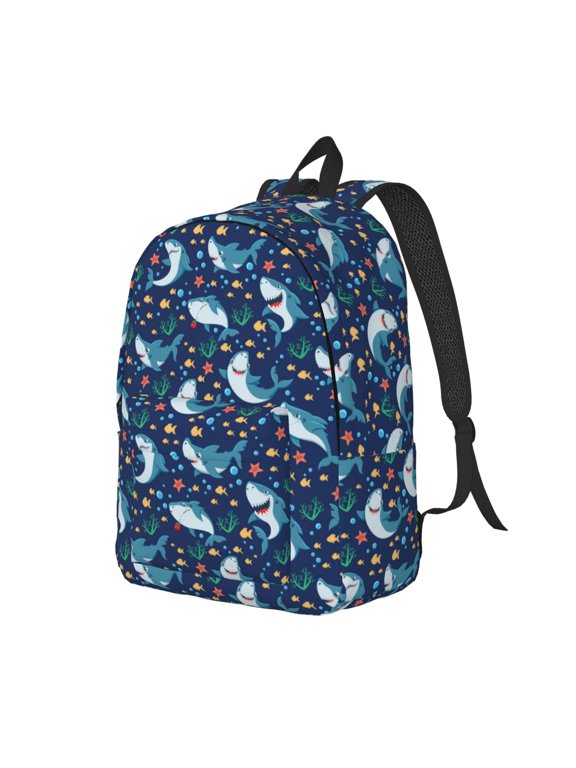 Sea Sharks Pattern Durable Canvas Backpack for Men & Women – Stylish & Lightweight – Adjustable Straps, Multiple Pockets – Fits 15-17 Inch LaptopsSmall