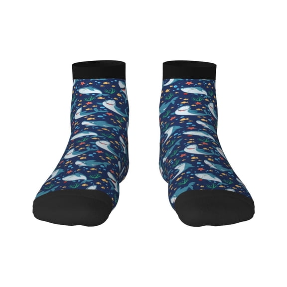 Rateoe Sea Sharks Pattern Quarter Crew Socks,Toe Seamed Ankle Socks,Cotton Cushioned Breathable Athletic Crew Sports Socks