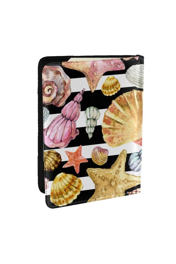 Sea Shell Pattern Passport Holder Wallet Leather Mulit-purpose Travel Wallet Credit Cards Case ,Passport Cover for Women Men-6.5 in
