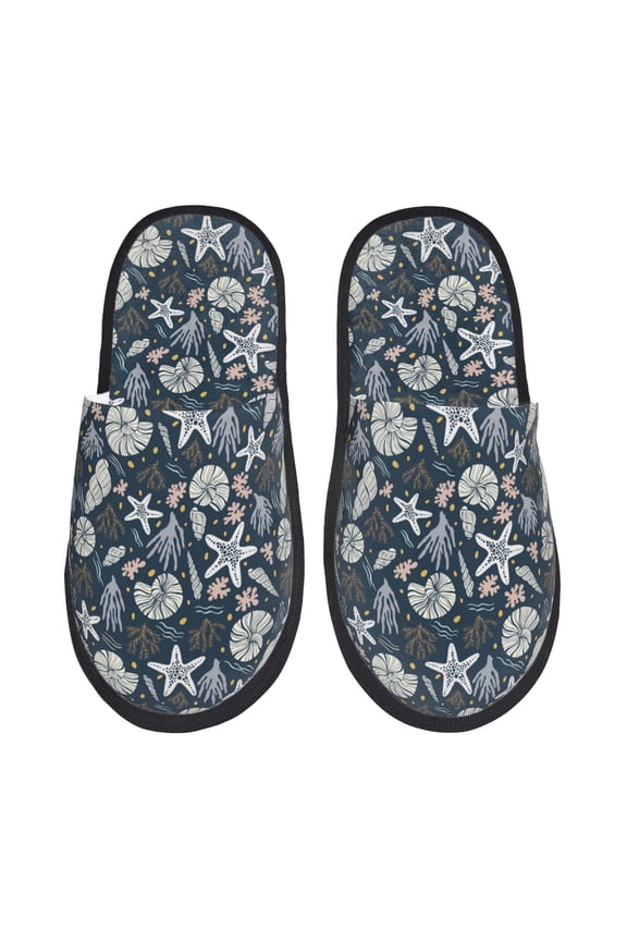 Sea Shells 1 Pattern Fuzzy Slippers Fuzzy Soft House Slippers Plush Furry Warm Cozy Open Toe Fluffy Home Shoes-Large