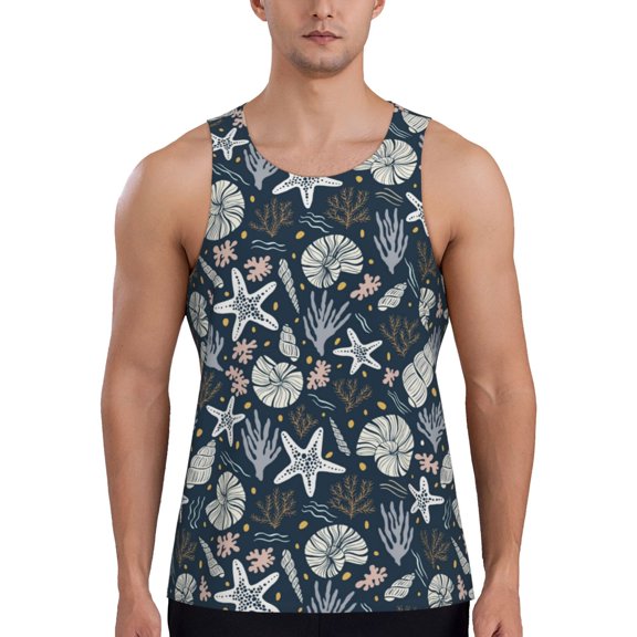 Rateoe Sea Shells 1 Pattern Sleeveless Gym Shirt Muscle Tee Breathable Workout Shirt Slim-Fit Tank Quick Dry Fit Muscle Tank Top Bodybuilding Sleeveless T Shirt-