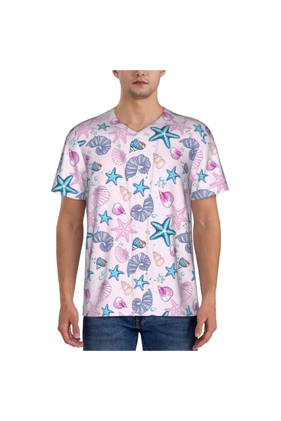 Sea Shells 3 Pattern Men’s Baseball Short Sleeve Polo Shirt, Midweight Men's Shirt Golf Shirt Polo Shirts Quick Dry Short-Large