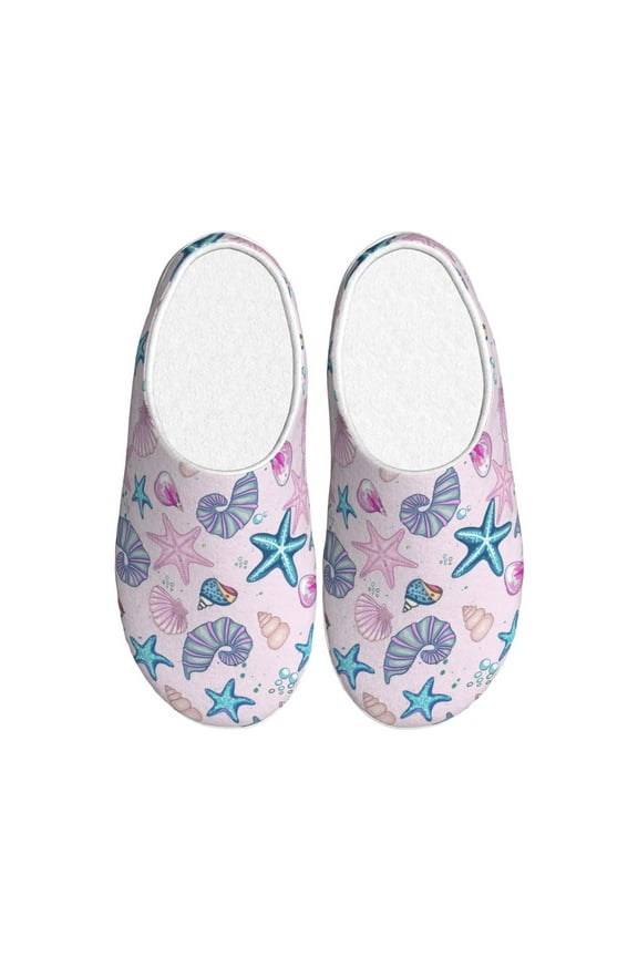 Sea Shells 3 Print Women's Men's Cotton Knit Slippers Lightweight Memory Foam Indoor House Shoes with Anti-Skid Sole-39/40