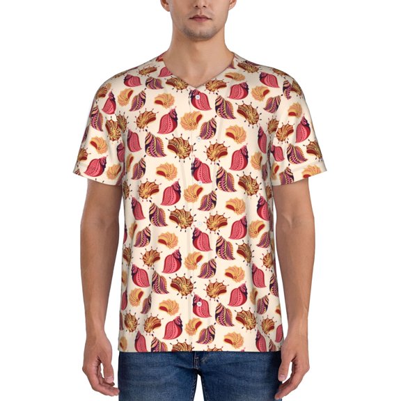 Rateoe Sea Shells Pattern Men’s Baseball Short Sleeve Polo Shirt, Midweight Men's Shirt Golf Shirt Polo Shirts Quick Dry Short-Medium