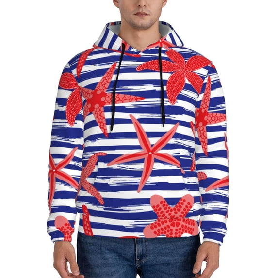 Rateoe Sea Stars Pattern Mens Hoodie, Pullover Hooded Sweatshirt, Kangaroo Pocket Hoodie Ideal for Daily Wear, Travel and Home-Large