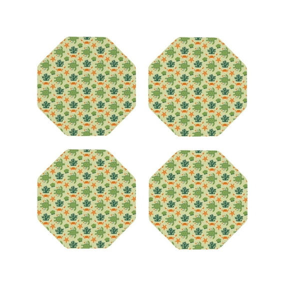 Rateoe Sea Turtle Drawing Drink Coasters Set of 4 Leather Coasters Spill Protection for Table Desk,Durable and Non Slip Leather Coaster ,4 Inches Drink Mats-Octagon