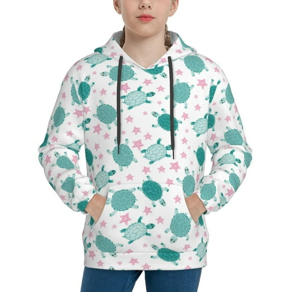 Rateoe Sea Turtle Pattern Boys Hoodie, Youth Pullover Hooded Sweatshirt, Kangaroo Pocket Hoodie for Kids-Small