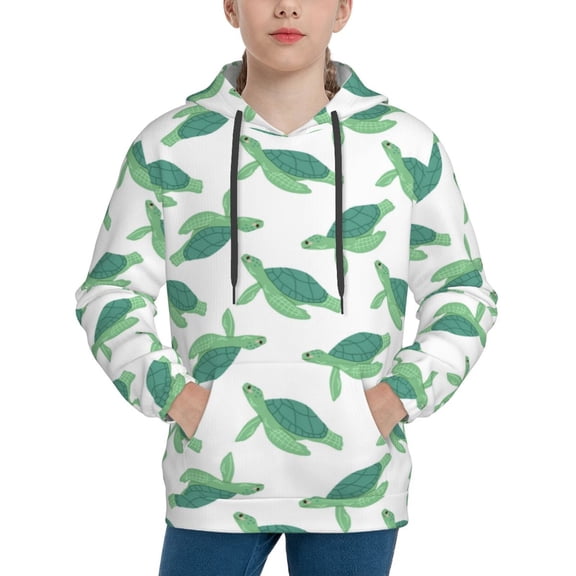 Rateoe Sea Turtle Pattern Boys Hoodie, Youth Pullover Hooded Sweatshirt, Kangaroo Pocket Hoodie for Kids-Small