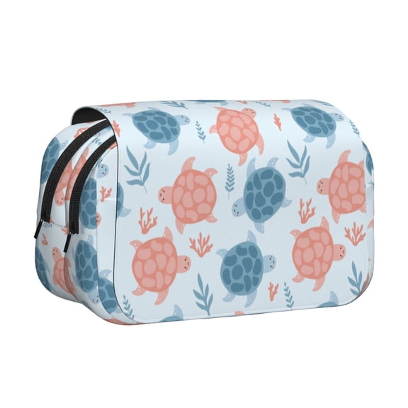Rateoe Sea Turtle Pattern Double Clamshell Pen Case, Storage Organizer with Two Zipper Compartments– Holds Up to 50 Pencils & Pens