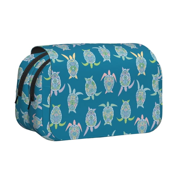 Rateoe Sea Turtle Pattern Double Clamshell Pen Case, Storage Organizer with Two Zipper Compartments– Holds Up to 50 Pencils & Pens