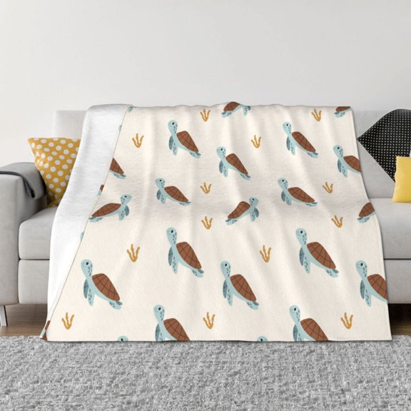 Rateoe Sea Turtle Pattern Flannel Throw Blanket, Ultra-soft Blanket for Bed, Couch, Car, Hypoallergenic Anti-pilling blanket-60"x50"(Horizontal)