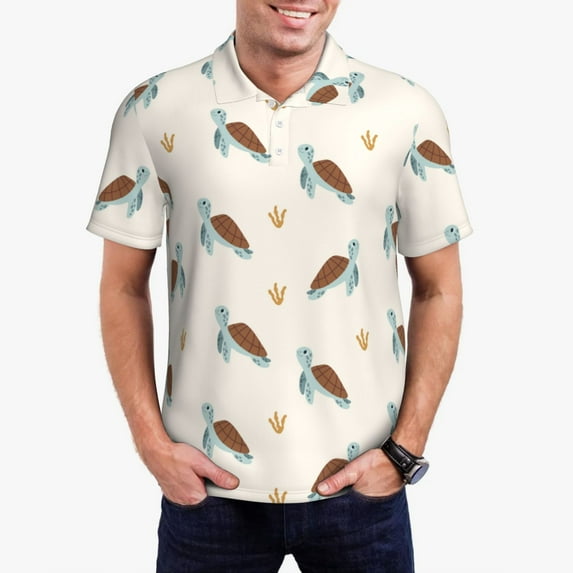 Rateoe Sea Turtle Pattern Men's Short Sleeve Polo Shirts, Golf Polo Shirts Short Sleeve Performance Moisture Wicking Dry-XX-Large