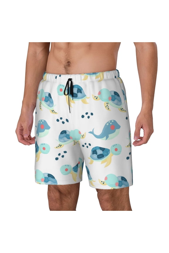Sea Turtle Pattern Men’s Swim Shorts with Compression Liner – Double-Layered Quick-Dry Swimwear, Comfortable & Stretchy Beach Shorts-XX-Large
