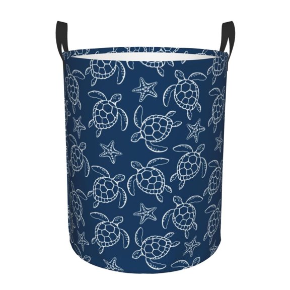 Rateoe Sea Turtle Pattern Round Laundry Hamper Basket, Tall Hamper Basket for Blanket Storage, Nursery Clothes Hamper for Laundry in Bedroom and College Dorm-Small