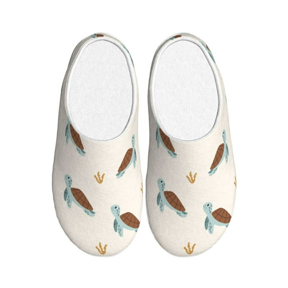Rateoe Sea Turtle Print Women's Men's Cotton Knit Slippers Lightweight Memory Foam Indoor House Shoes with Anti-Skid Sole-37/38