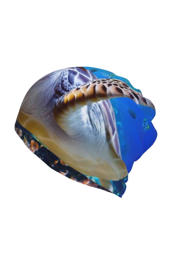 Sea Turtle Swims Cotton Slouchy Beanie Hat for Men/Women,Lightweight Oversize Large Thin Skull Cap Night Sleeping Cap