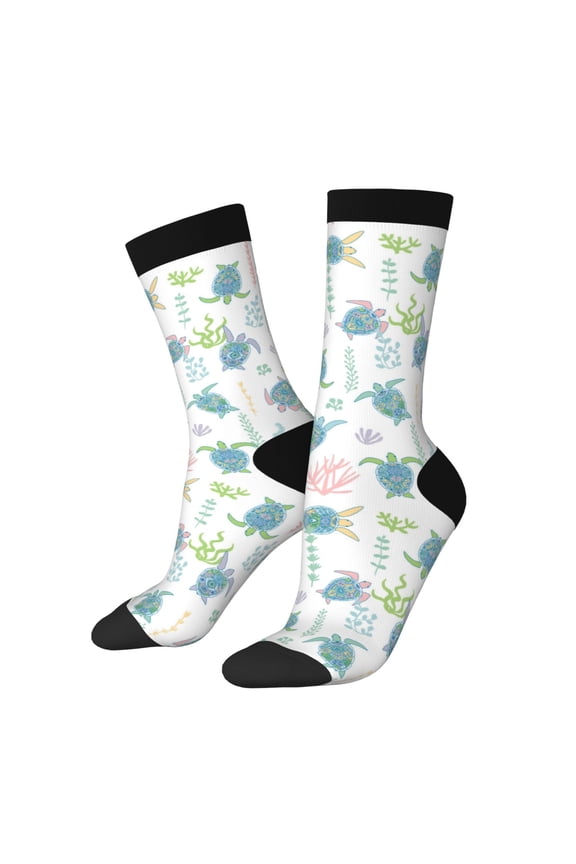 Sea Turtle for Women Casual Calf Socks - Cute Crew Socks - Thin Soft Above Ankle Socks Size 5-11