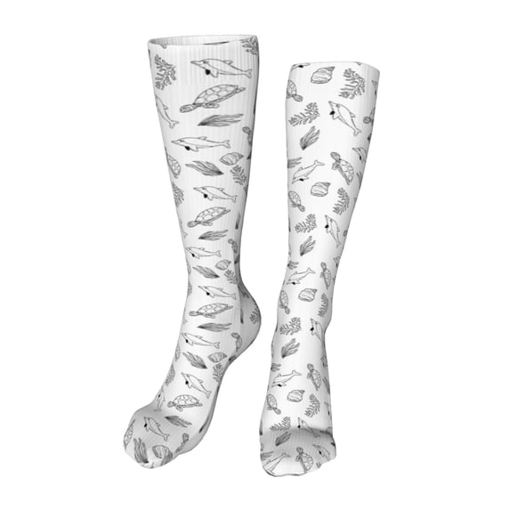 Rateoe Sea Turtle print Women's Men's Novelty 20in Crew Socks Cotton Socks Knee High Socks for Walking,Running,Nurses,Pregnancy-One Size