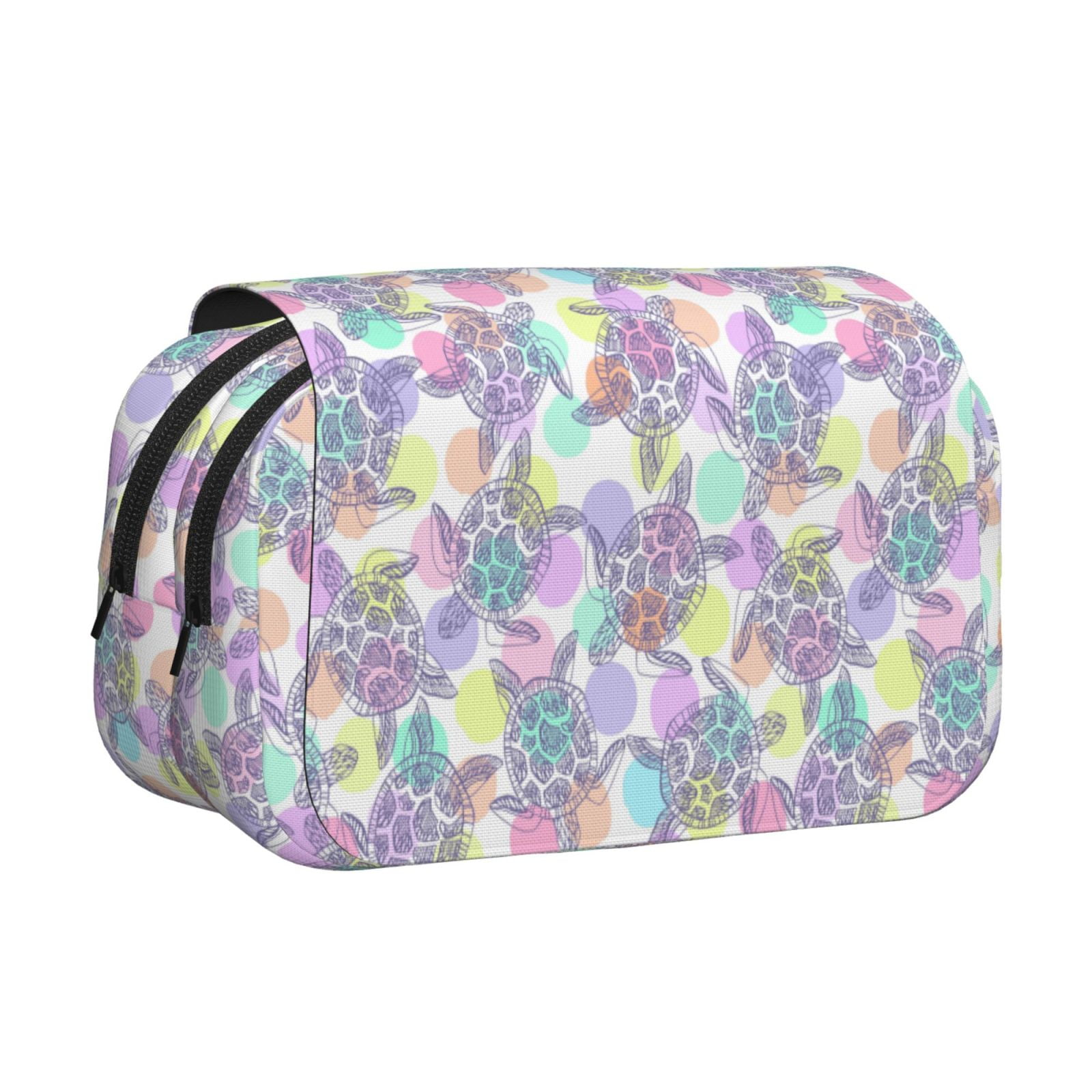 Rateoe Sea Turtles Pattern Double Clamshell Pen Case, Storage Organizer with Two Zipper Compartments– Holds Up to 50 Pencils & Pens