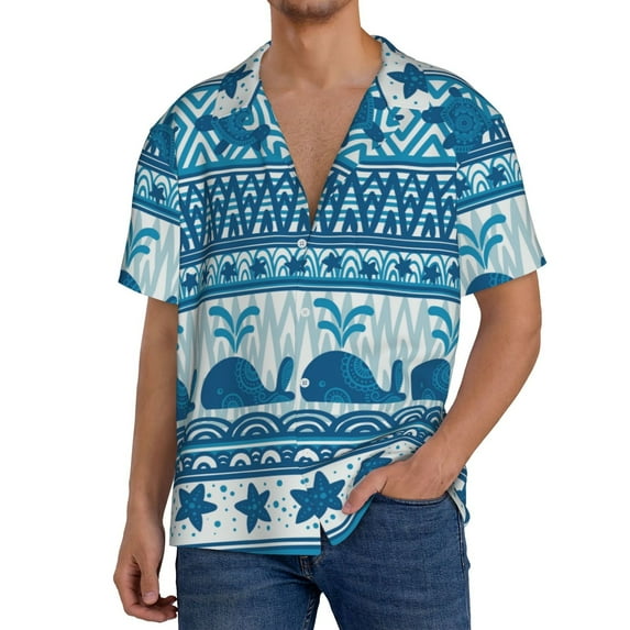 Rateoe Sea Underwater Animals Print Mens Front Pocket Hawaiian Shirts Casual Shirts Short Sleeve Button Down Beach Tropical Shirts-4X-Large