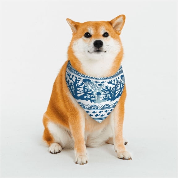 Rateoe Sea Underwater Jellyfish Print Pet Scarf for Dogs and Cats – Stylish Reflective Design, Breathable & Durable Pet Bandana with Quick-Release Buckle-Medium