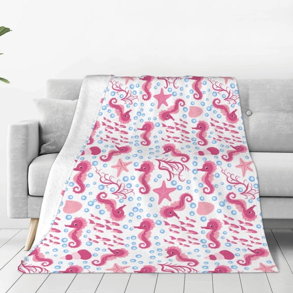 Rateoe Seahorse and Starfish Print Fuzzy Fleece Throw Blanket Extra Large,Super Soft,Fluffy and Warm Blankets for Couch,Bed,All Season Use (40"x30")