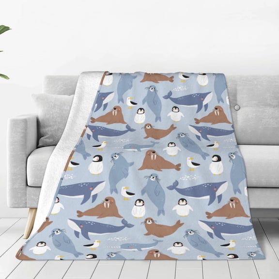 Rateoe Seal Fox Seagull Whales Print Fuzzy Fleece Throw Blanket Extra Large,Super Soft,Fluffy and Warm Blankets for Couch,Bed,All Season Use (60"x50")