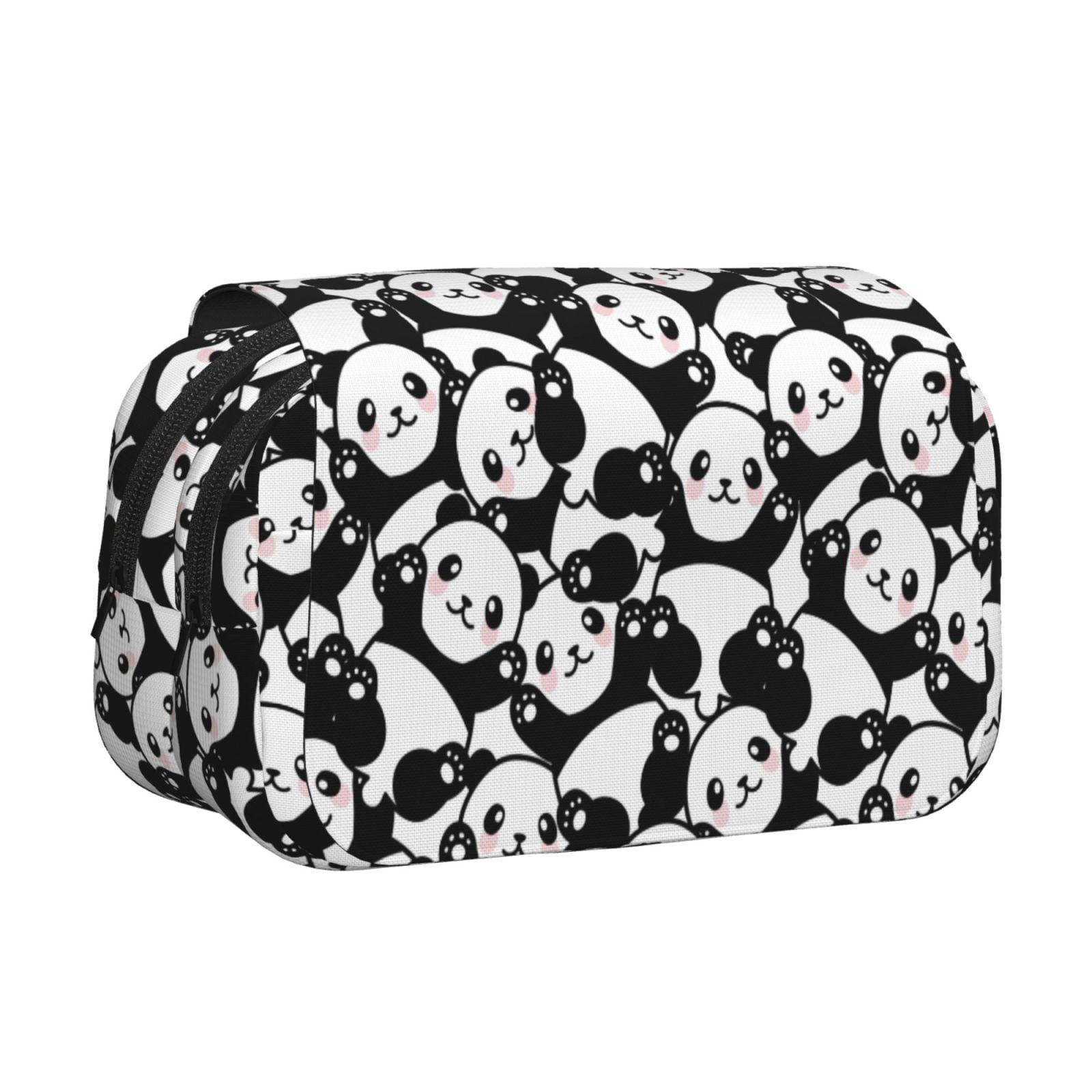 Rateoe Seamless Pattern Cute Panda Pattern Double Clamshell Pen Case, Storage Organizer with Two Zipper Compartments– Holds Up to 50 Pencils & Pens