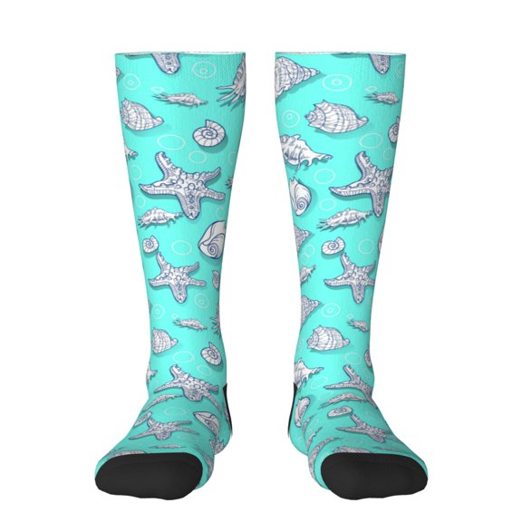 Rateoe Seashell And Starfish Pattern Women’s Knee High Crew Socks,Trouser Socks Comfortable, Breathable, Moisture-Wicking and Soft